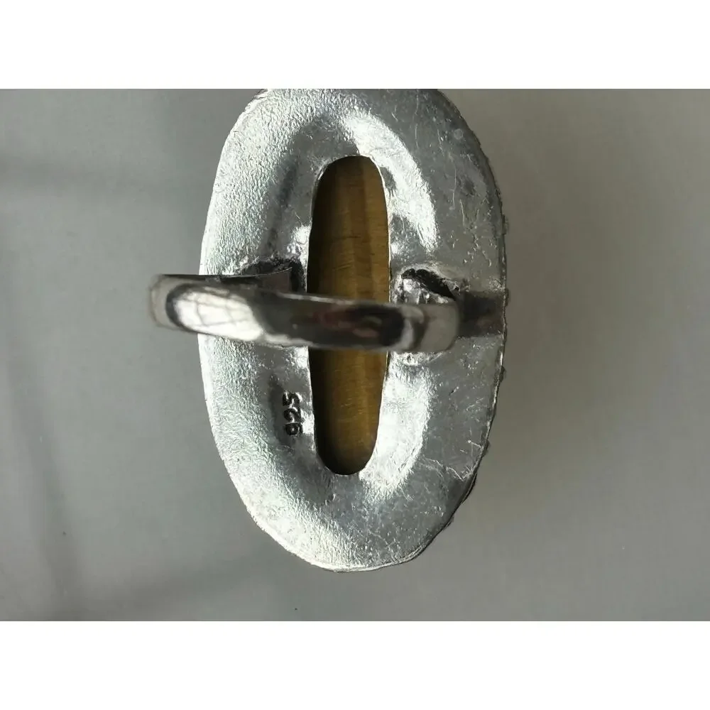 Silver Oval Tiger Eye Ring Size 8